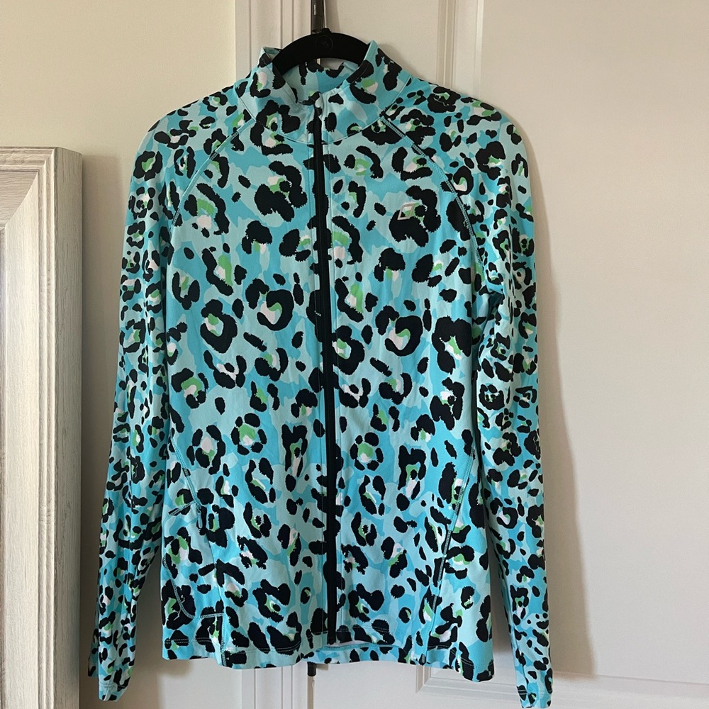 Lorna Jane Turquoise and black leopard print zip up